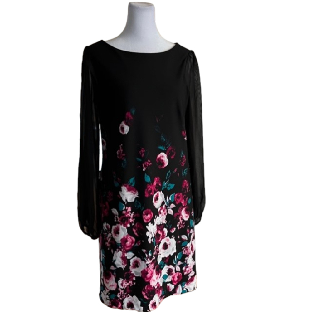 White House Black Market Sheer Sleeve Floral Dress Size 0